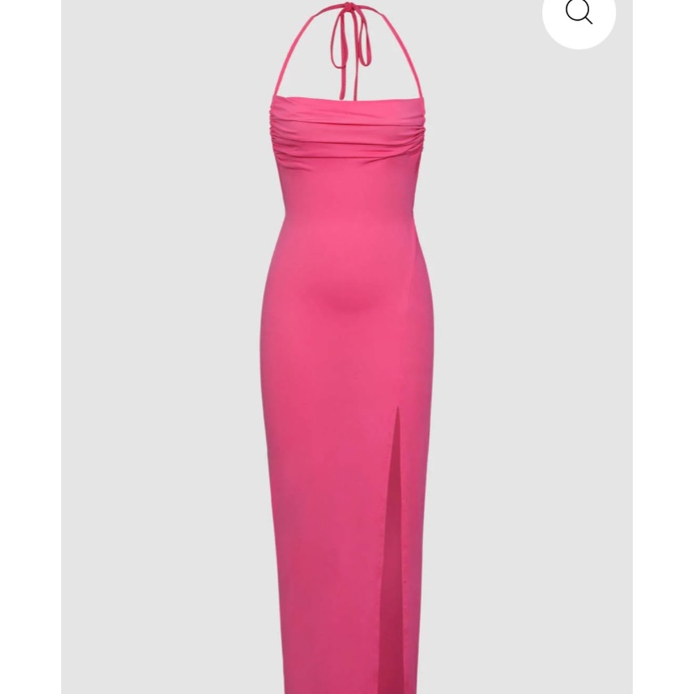 Halter Neck Backless Slit Midi Dress - pink